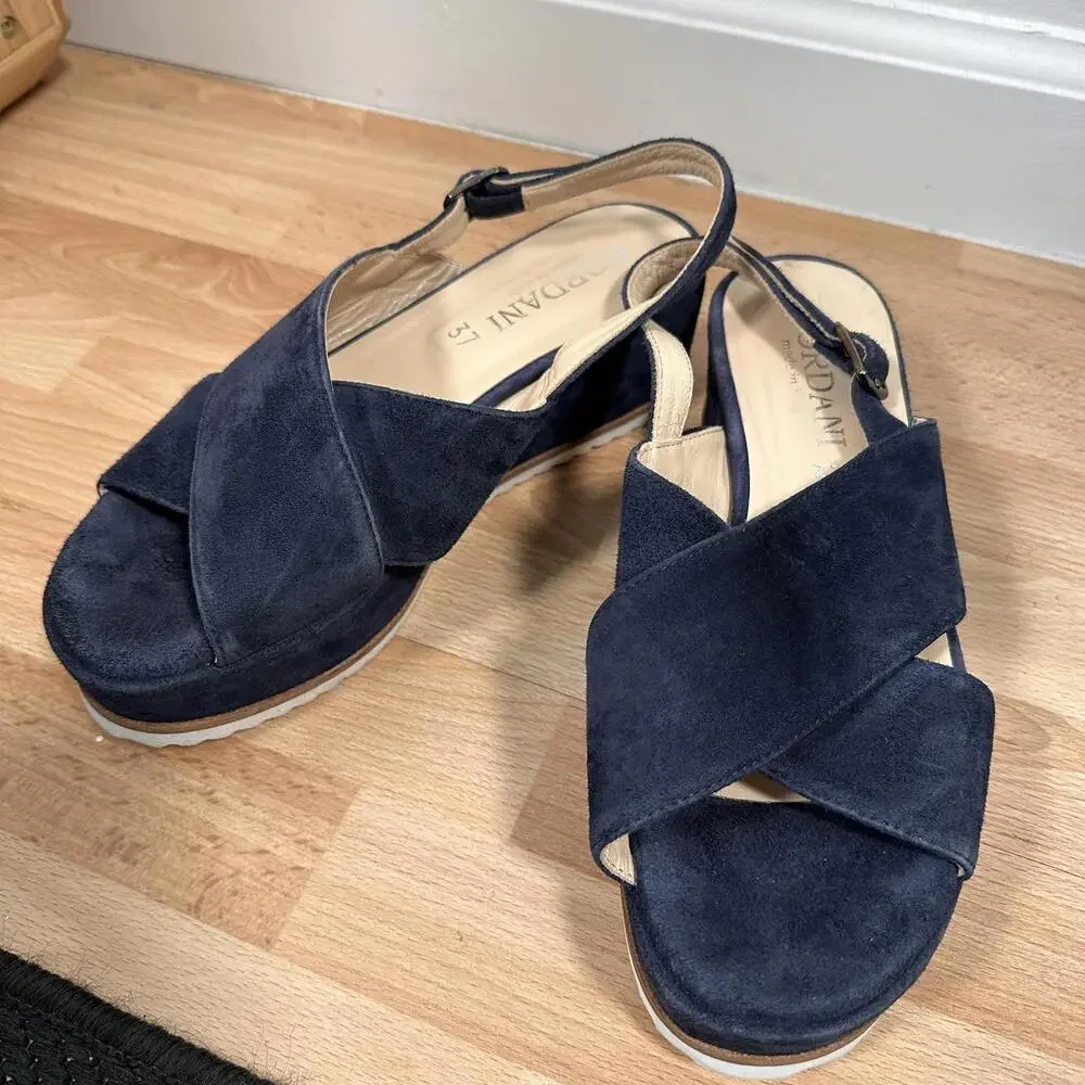 Cordani Womens Kaylee Navy Suede Open Toe Ankle Strap Wedge Sandals Shoes‎ 37